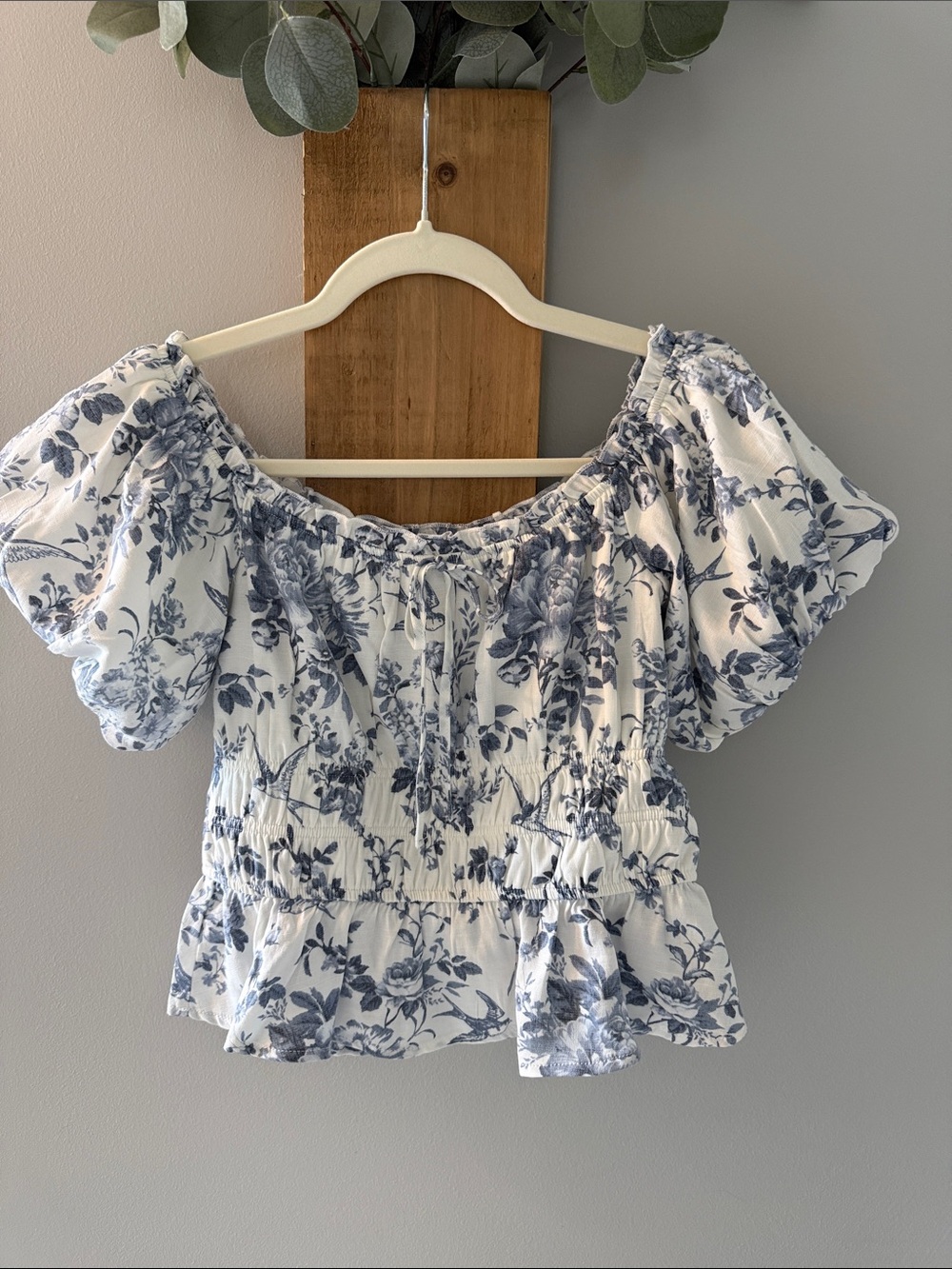 Trixxi Blue & White Floral Off-Shoulder Crop Top